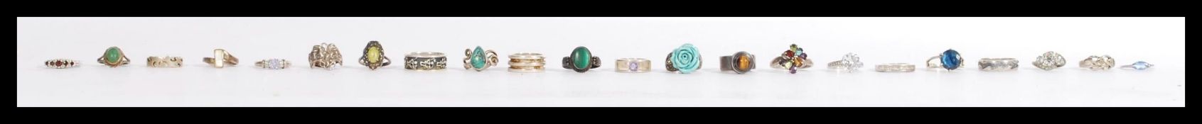 A collection of approx 22 sterling silver rings most stamped 925 to include white stones , marcasite