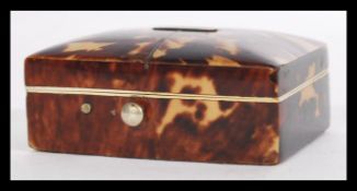 A stunning 19th Century Blonde Tortoiseshell trinket box of rectangular form, hinged lid with
