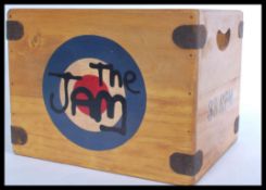 A vintage retro 20th century vinyl record storage box with logo for The Jam. Measures 28.5 cm
