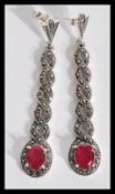 A pair of sterling silver and marcasite drop earri