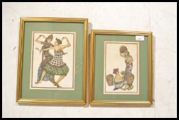 An unusual pair of Balinese coloured woodblock pri
