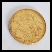 A 19th century Victorian  old veil bust 1899 full sovereign coin, St George & Dragon Obv.  Sovereign