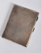 A silver hallmarked cigarette case with monogram cartouche and engine turned decoration. The marks