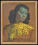 After Tretchikoff. A framed mid century retro print of The blue Lady. Signed to corner, notation