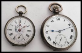 Two silver pocket watches to include a small ladies example with white enamel face Roman numeral