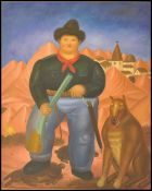 A 20th Century abstract framed acrylic painting on canvas of Mexican or Cuban origin, a study of a