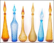 Empoli glass - ' Genie ' - A collection of 6x 1960's retro vintage studio art glass decanters and