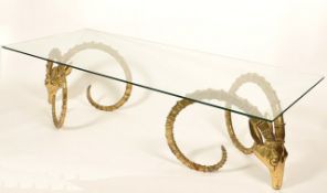 A 1970's Ram's head / ibex coffee - occasional table by Alain Chervet, France, mid 20th century. The