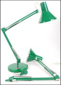 HCF - A pair of Danish 1960's vintage industrial anglepoise lamps in an emerald green colourway both