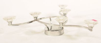 A  mid century /  1970's Scandinavian chrome ceiling chandelier of angular space age form, each