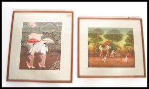 A pair of framed and glazed Indian / Asian waterco