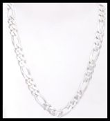 A large silver 925 gents flat belcher link necklace chain with lobster clasp, stamped 925. Total