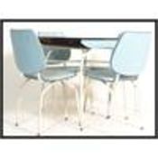 A vintage retro 20th century 1960's set of blue formica kitchenette table and four chairs raised