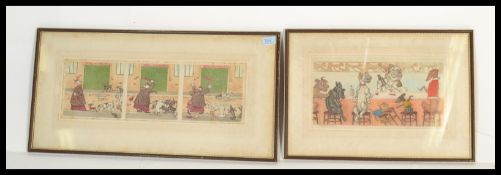 Two vintage 20th century Boris O Klein Dirty Dogs Of Paris signed comic prints one being a three