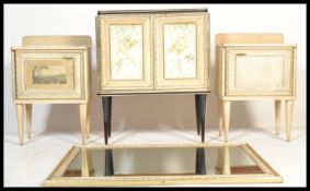 A mid century 1950's Italian bedroom suite comprising a pair of bedside cabinets, a larger 2 door
