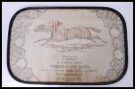 An early 20th century framed and glazed horse racing equestrian related silk handkerchief with