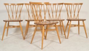 Ercol - Model 376 - A vintage set of five of beech and elm candlestick chairs having crossed spindle