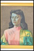 A vintage retro mid 20th century Vladimir Tretchikoff print on board of Miss Wong being set in