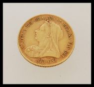 A 19th century Victorian half sovereign gold coin dated 1893. Weighs 3.99 grams