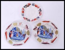 A group of three 19th century Staffordshire children's plates two having notation for Synfax