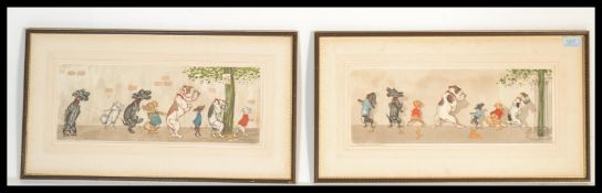 A pair of vintage 20th century Boris O Klein Dirty Dogs Of Paris signed comic prints being signed