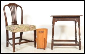A collection of antique furniture to include a Georgian 19th Century Hepplewhite dining chair, Art