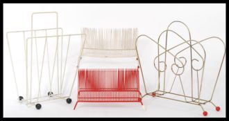 A group of vintage retro 20th century sputnik atomic wire work items to include two record racks