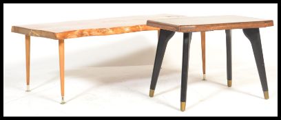 A retro 20th century live edge coffee table the full grain show wood shape top raised on angular