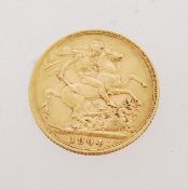 An Edward VII 1904 full sovereign coin, St George