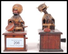 Two original vintage Japenese Meiji/early Showa period Kobe Toy wooden carved automaton figures of