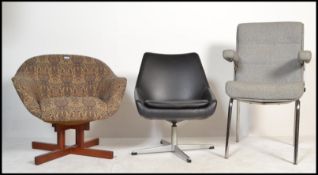 A collection of vintage chairs to include a chrome and wool upholstered cantilever armchair, a retro