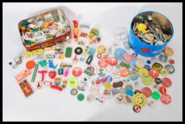 ASSORTED BADGES AND PENCIL ERASERS