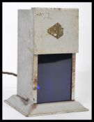 A vintage retro 20th century photographic lamp light by Prior having a blue glass panel with brushed