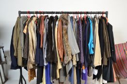 A collection of vintage clothing to include gentlemans jackets blazers and evening suits, ladies