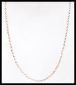 A 9k gold rolo link necklace chain having a bolt ring clasp. Weighs 6.8 grams.