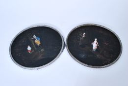 Two framed and glazed watercolour on silk paintings of 19th century figures, one example showing a