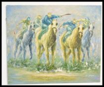 Horse Racing Interest. A 20th century oil on canva