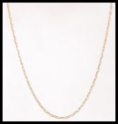 A hallmarked 9ct gold necklace chain having a fancy square link chain with bolt ring clasp. Weighs