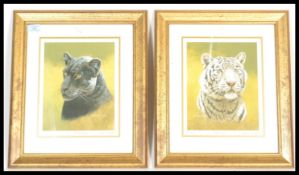 A pair of Stephen Gayford prints of animals entitles Black Jaguar and White Tiger. Signed by