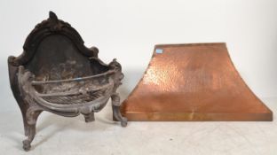 A good cast iron fire basket of bombe form with splayed legs and arched back named to the back for