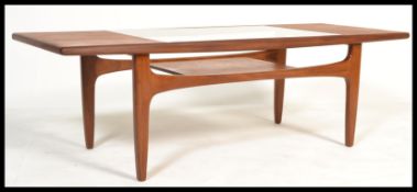 G-Plan - A retro 1970's teak wood long John coffee table with inset glass top with exposed panel