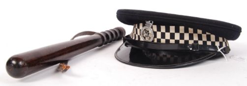 ORIGINAL 1970'S POLICEMAN PEAKED CAP AND TRUNCHEON
