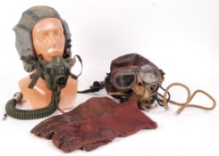 RARE POST-WWII SECOND WORLD WAR FLYING HELMETS & GLOVES