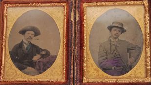 ANTIQUE 19TH CENTURY DOUBLE AMBROTYPE CASE WITH IMAGES