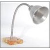 A retro 20th Century Art Deco deck lamp, set to a marble square base with an Aluminium conical shade