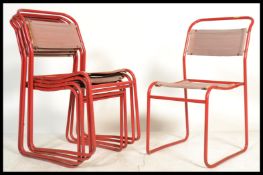 A set of five vintage 20th century village hall / Industrial metal stacking chairs  of tubular
