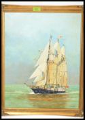 A. Caddick Bristol Savages - A pair of 20th Century oil on canvas paintings of tall racing ships