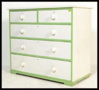 A 19th Century Victorian two over three pine chest of drawers, turned knob handles, later painted