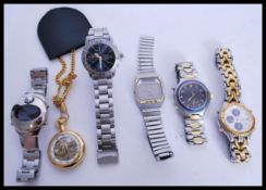 A collection of six watches to include a stainless steel Seiko Chronograph SQ 100 bracelet watch,