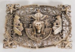 An earl 20th century Edwardian Egyptian revival silver plated nurses belt buckle having scrolled